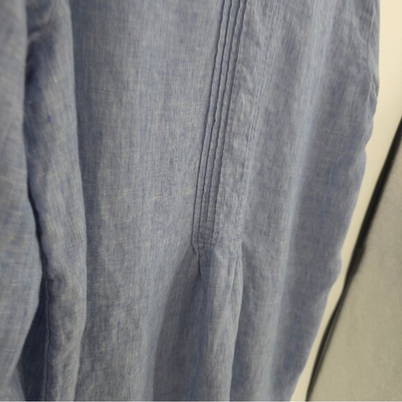 J.Jill 100% Linen Pintuck Tunic Top Button Front Roll-Tab Sleeve Blue Love Linen - Picture 7 of 15